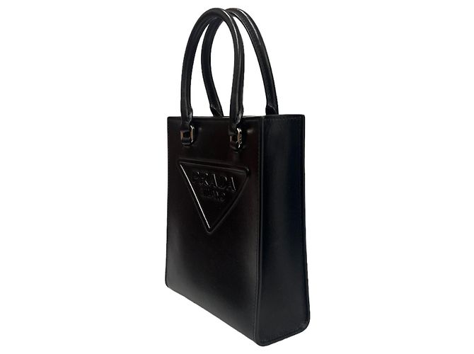 Prada Triangle Logo Leather Mini Crossbody Bag Black - view 3