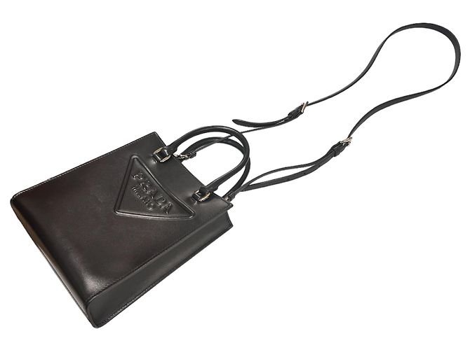 Prada Triangle Logo Leather Mini Crossbody Bag Black - view 7