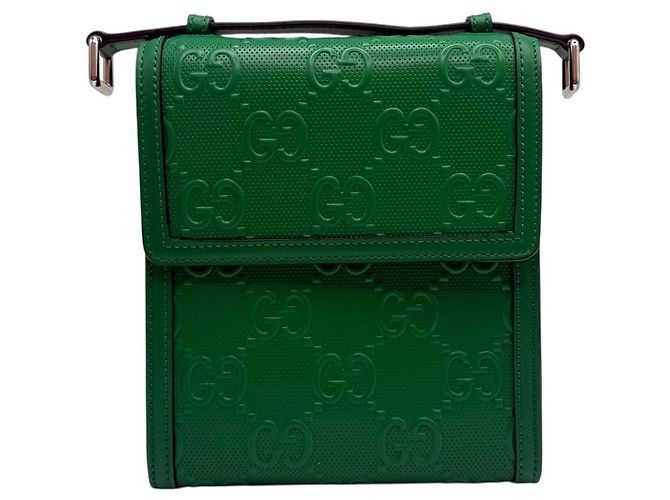 Gucci Sac messager en cuir embossé GG vert - vue 2