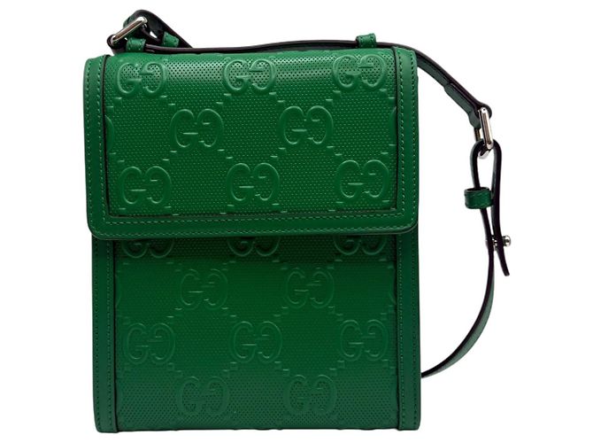 Gucci Sac messager en cuir embossé GG vert - vue 3