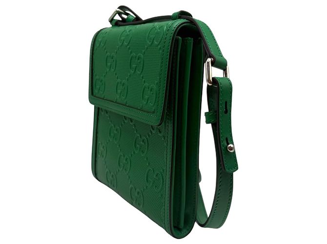 Gucci Sac messager en cuir embossé GG vert - vue 4