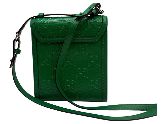 Gucci Sac messager en cuir embossé GG vert - vue 5