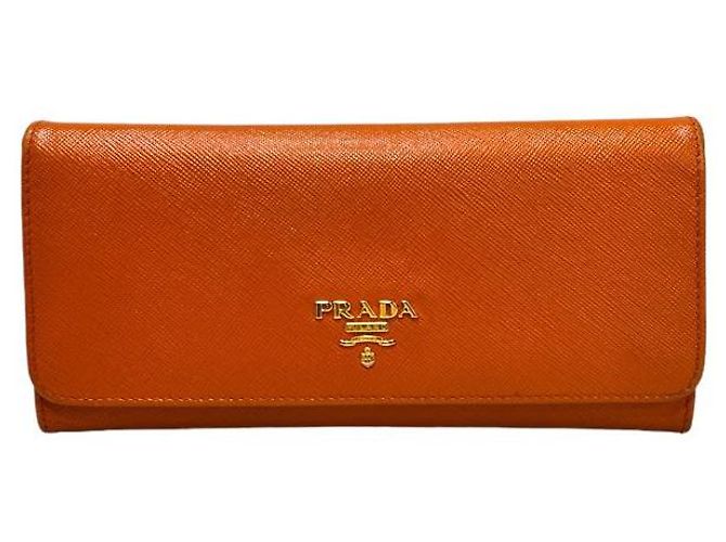 Prada Portafoglio lungo da donna Saffiano con hardware dorato Arancione - vista 2