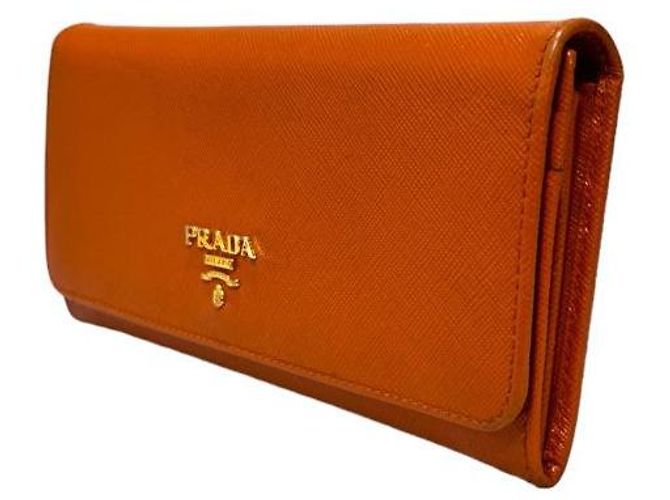 Prada Portafoglio lungo da donna Saffiano con hardware dorato Arancione - vista 3