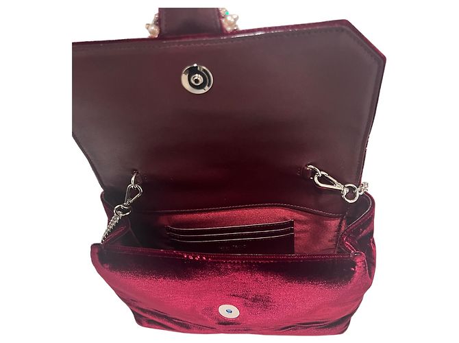 Jimmy Choo Mini borsa a tracolla in velluto Soft Madeleines Rosso - vista 7