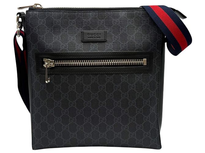 Gucci Borsa a tracolla media GG Supreme Web Stripe Nero - vista 2