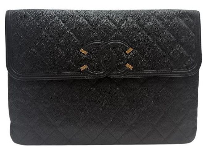 Chanel Clutch a soffietto in caviar cosmetico Nuova Media Nera Nero - vista 2