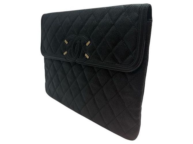 Chanel Clutch a soffietto in caviar cosmetico Nuova Media Nera Nero - vista 3