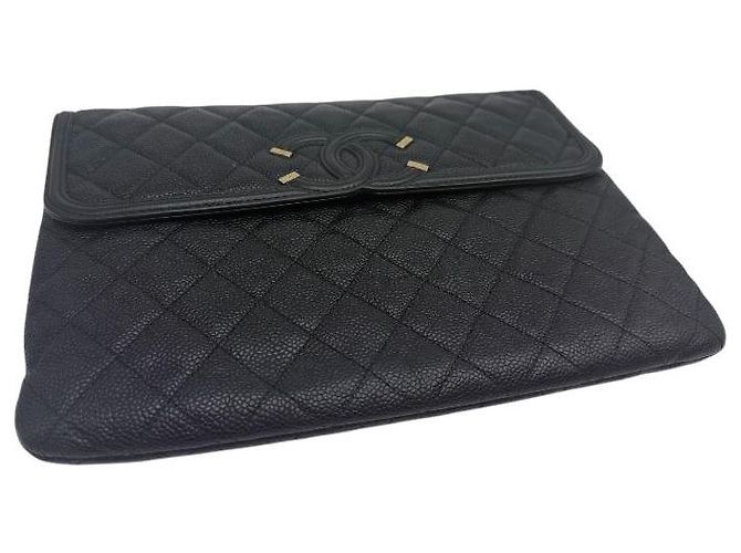 Chanel Clutch a soffietto in caviar cosmetico Nuova Media Nera Nero - vista 5