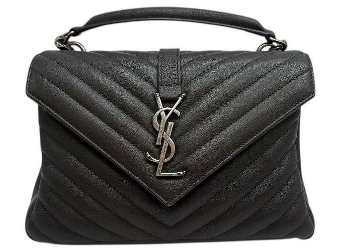 Saint Laurent Monogram College Medium Schultertasche Grau Braun - Ansicht 2