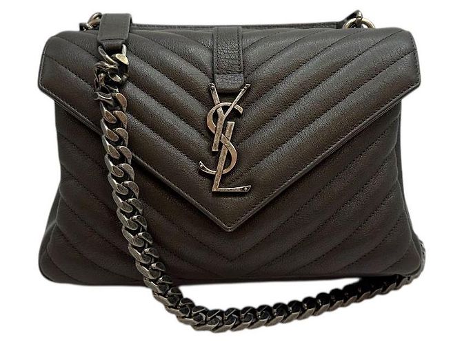 Saint Laurent Monogram College Medium Schultertasche Grau Braun - Ansicht 3