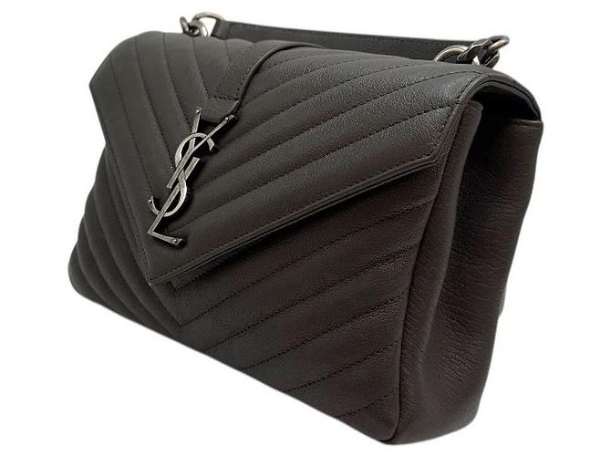 Saint Laurent Monogram College Medium Schultertasche Grau Braun - Ansicht 4
