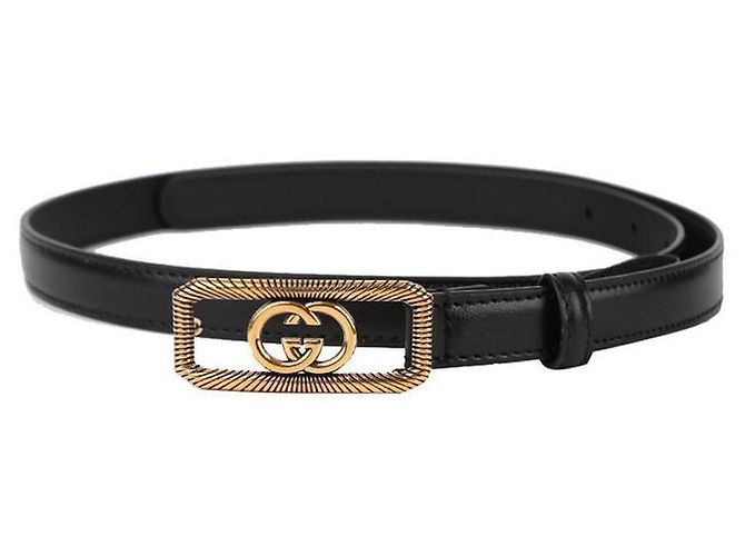 Gucci Cinturón delgado con hebilla entrelazada Negro - vista 3