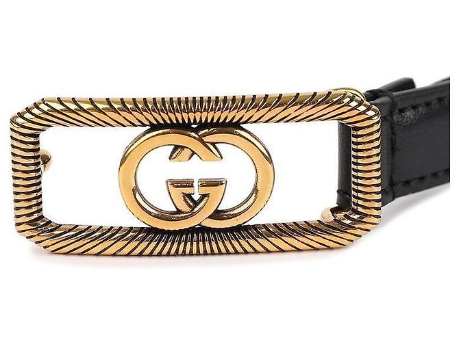 Gucci Cinturón delgado con hebilla entrelazada Negro - vista 8