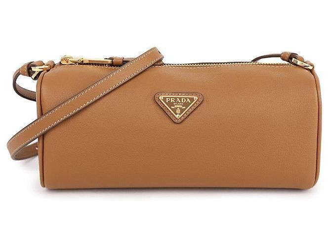 Prada Bolsa de ombro feminina em couro macio com logo triangular Marrom - vista 3