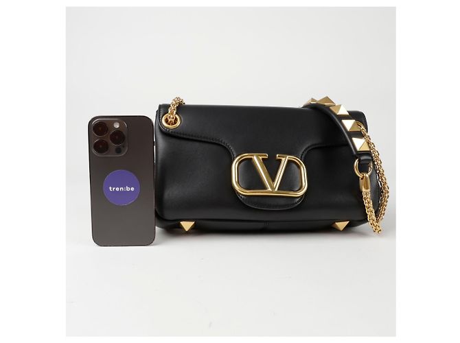 Valentino Borsa a tracolla incrociata con catena borchiata e logo Nero - vista 11