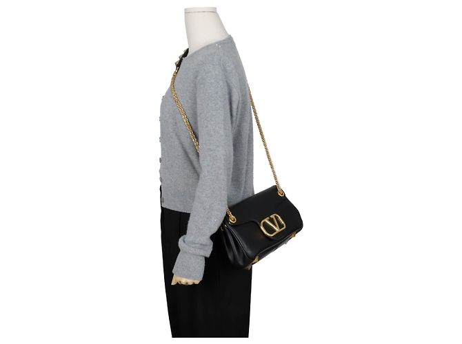 Valentino Borsa a tracolla incrociata con catena borchiata e logo Nero - vista 17