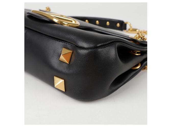 Valentino Borsa a tracolla incrociata con catena borchiata e logo Nero - vista 9