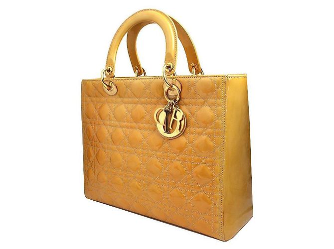 Dior Grande borsa tote e a spalla Lady in vernice gialla Cannage Giallo - vista 2