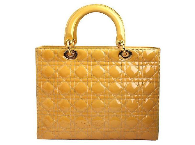 Dior Grande borsa tote e a spalla Lady in vernice gialla Cannage Giallo - vista 3