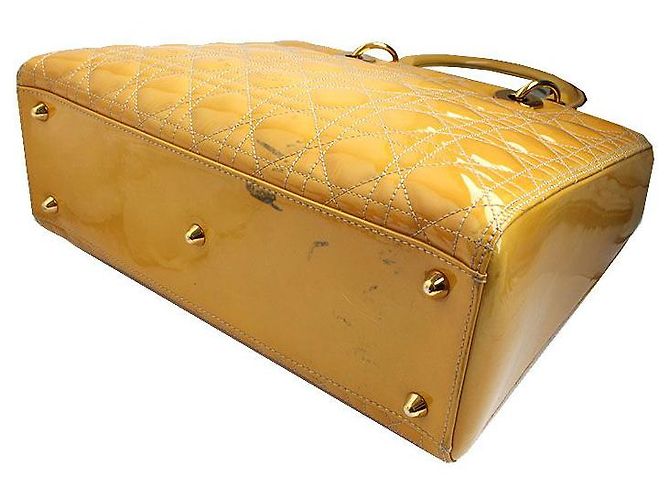 Dior Grande borsa tote e a spalla Lady in vernice gialla Cannage Giallo - vista 4