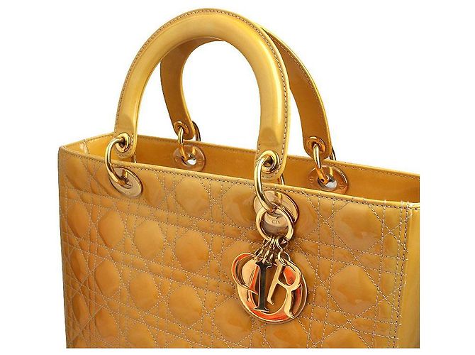 Dior Grande borsa tote e a spalla Lady in vernice gialla Cannage Giallo - vista 7