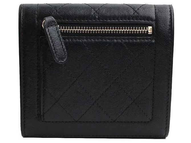 Chanel Billetera compacta Gabrielle de cordero negro y dorado - vista 2