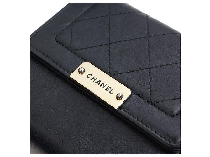 Chanel Billetera compacta Gabrielle de cordero negro y dorado - vista 6