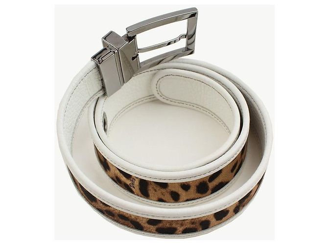 Dolce & Gabbana White Leopard Pattern Silver Buckle Belt - view 2