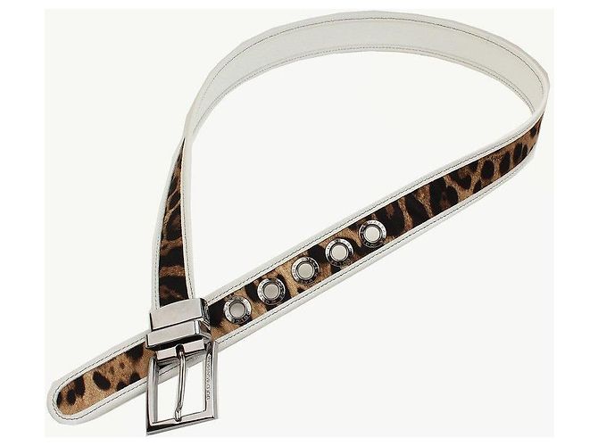 Dolce & Gabbana White Leopard Pattern Silver Buckle Belt - view 3
