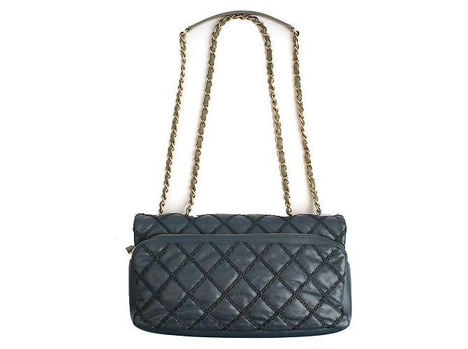 Chanel Serie di borse a spalla e crossbody in catena khaki con cucitura selvaggia blu navy - vista 3
