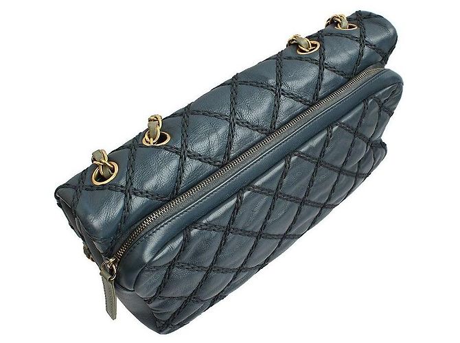 Chanel Serie di borse a spalla e crossbody in catena khaki con cucitura selvaggia blu navy - vista 4