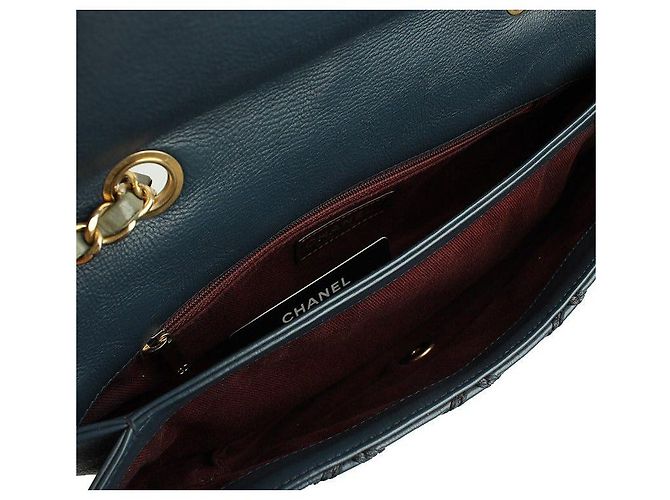 Chanel Serie di borse a spalla e crossbody in catena khaki con cucitura selvaggia blu navy - vista 6