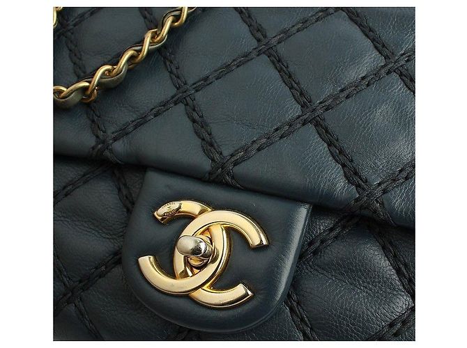 Chanel Serie di borse a spalla e crossbody in catena khaki con cucitura selvaggia blu navy - vista 7