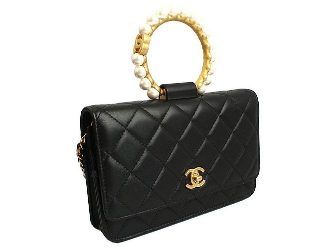 Chanel Borsa a tracolla WOC con manico in perle in tono oro nero - vista 2
