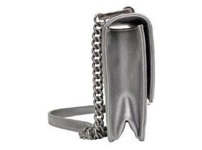 Chanel Borsa a spalla con catena in rilievo CC argento - vista 2