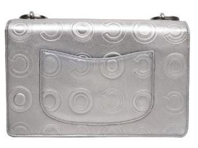Chanel Borsa a spalla con catena in rilievo CC argento - vista 3