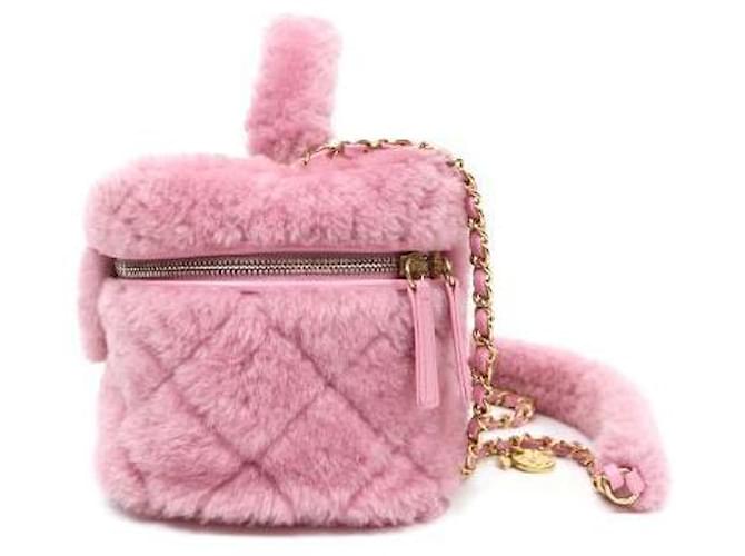 Chanel Borsa Vanity in shearling rosa - vista 2