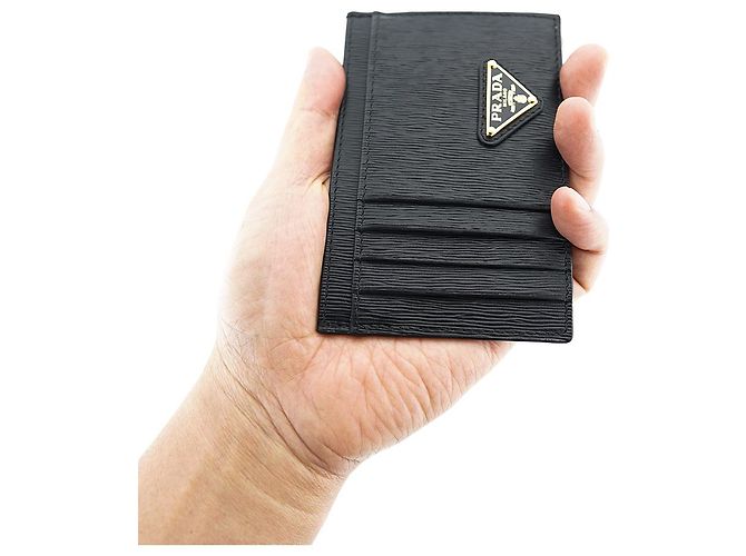 Prada Billetera de tarjeta de cuero negro con logo triangular - Regalo de lujo - vista 11