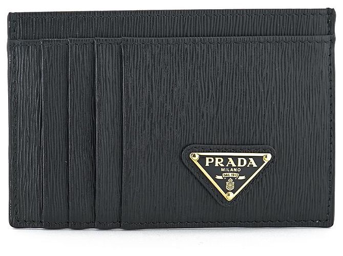 Prada Billetera de tarjeta de cuero negro con logo triangular - Regalo de lujo - vista 2