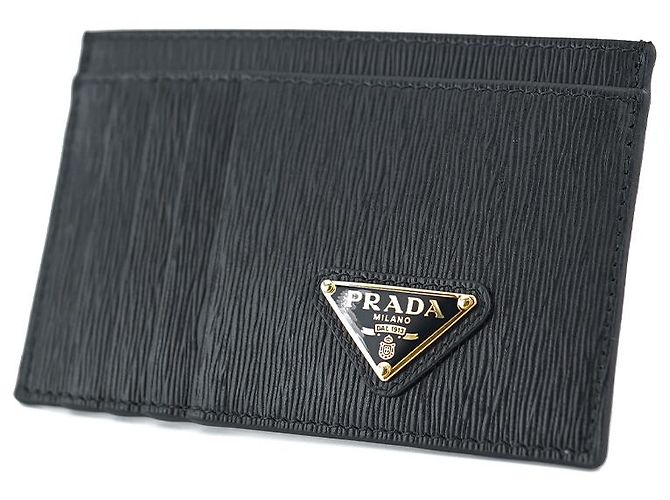 Prada Billetera de tarjeta de cuero negro con logo triangular - Regalo de lujo - vista 6