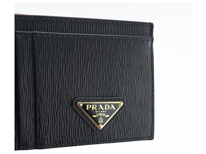 Prada Billetera de tarjeta de cuero negro con logo triangular - Regalo de lujo - vista 7