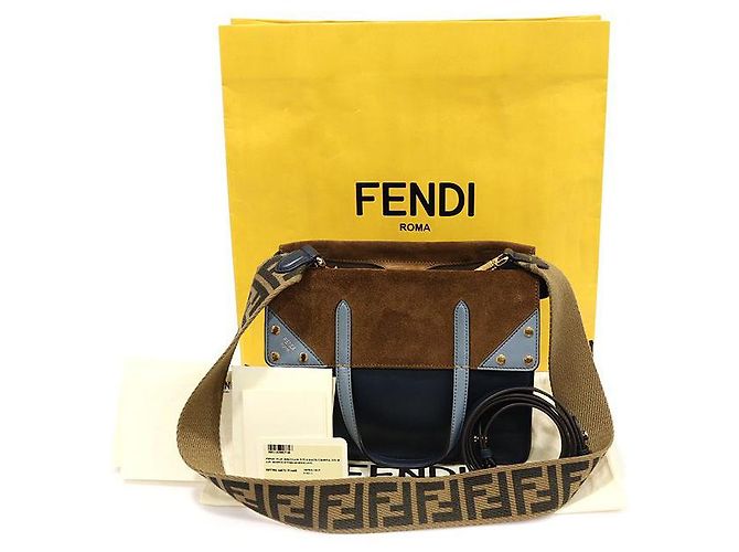 Fendi Midnight Navy Calfskin Suede FLIP Regular Tote Blu - vista 2