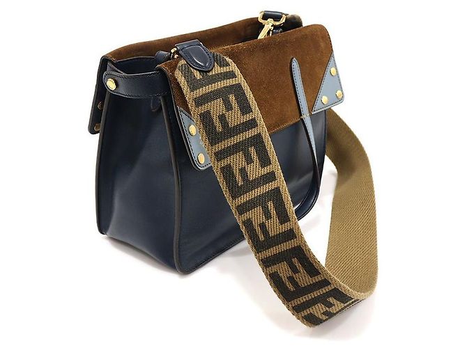 Fendi Midnight Navy Calfskin Suede FLIP Regular Tote Blu - vista 3