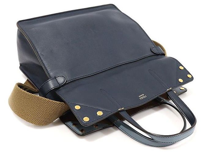 Fendi Midnight Navy Calfskin Suede FLIP Regular Tote Blu - vista 4