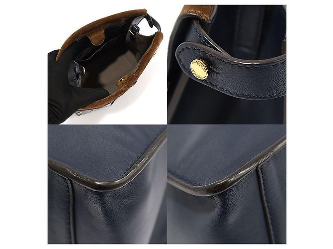 Fendi Midnight Navy Calfskin Suede FLIP Regular Tote Blu - vista 6
