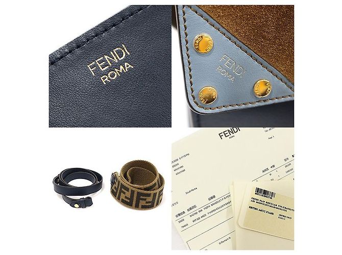 Fendi Midnight Navy Calfskin Suede FLIP Regular Tote Blu - vista 7