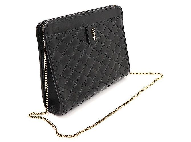 Saint Laurent Black Quilted Lambskin Baby Chain Shoulder Bag Nero - vista 3