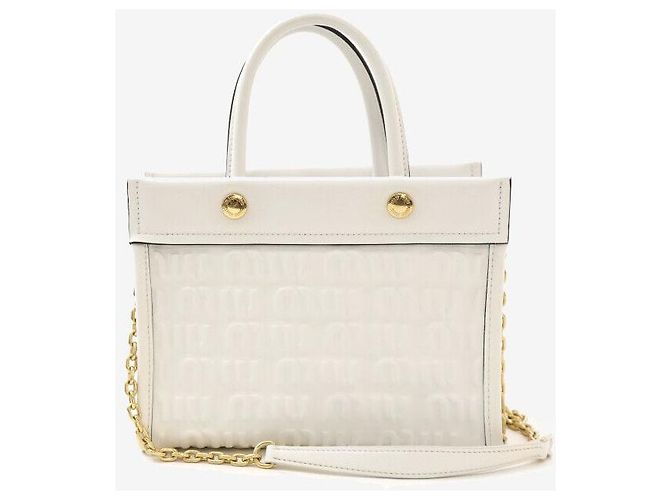 Miu Miu Borsa a spalla con logo ricamato bianca Bianco - vista 3