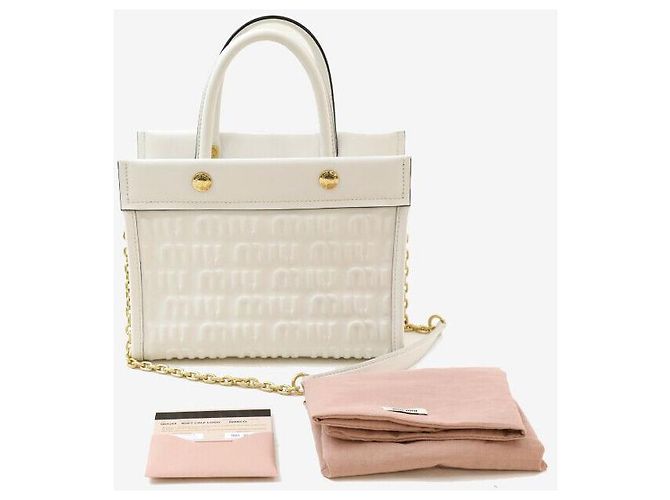 Miu Miu Borsa a spalla con logo ricamato bianca Bianco - vista 8